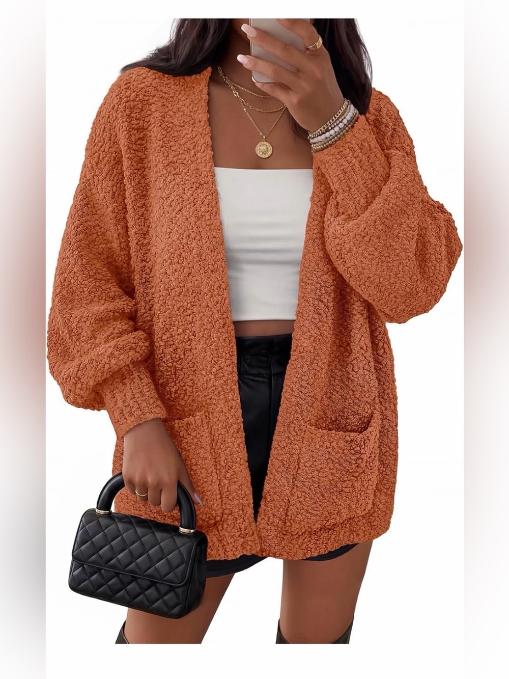 🆕Cozy Open-Front Bouclé Cardigan Sweater